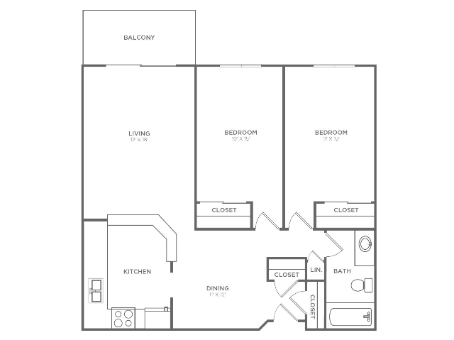 2 Bedroom 1 Bathroom B2 | from 1004 sq ft - B2