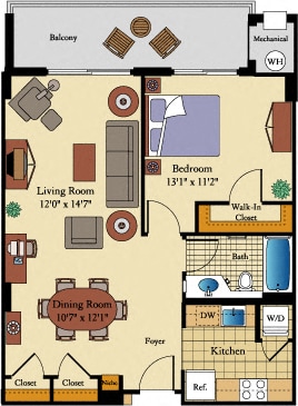 Floor Plan - 1 Bed/1 Bath-A3