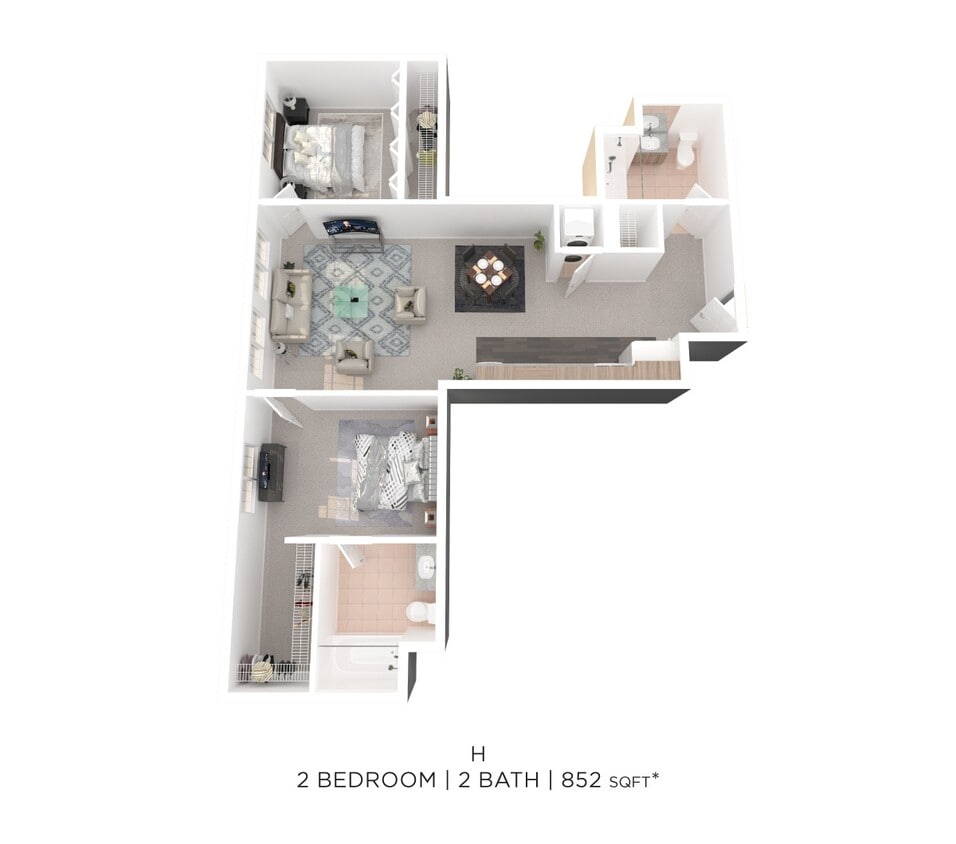 Floor Plan - Two Bed Two Bath H - 852sqft