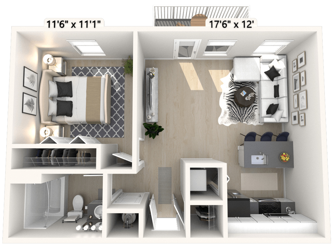 Floor Plan - The Justice 1 BR 1 BA