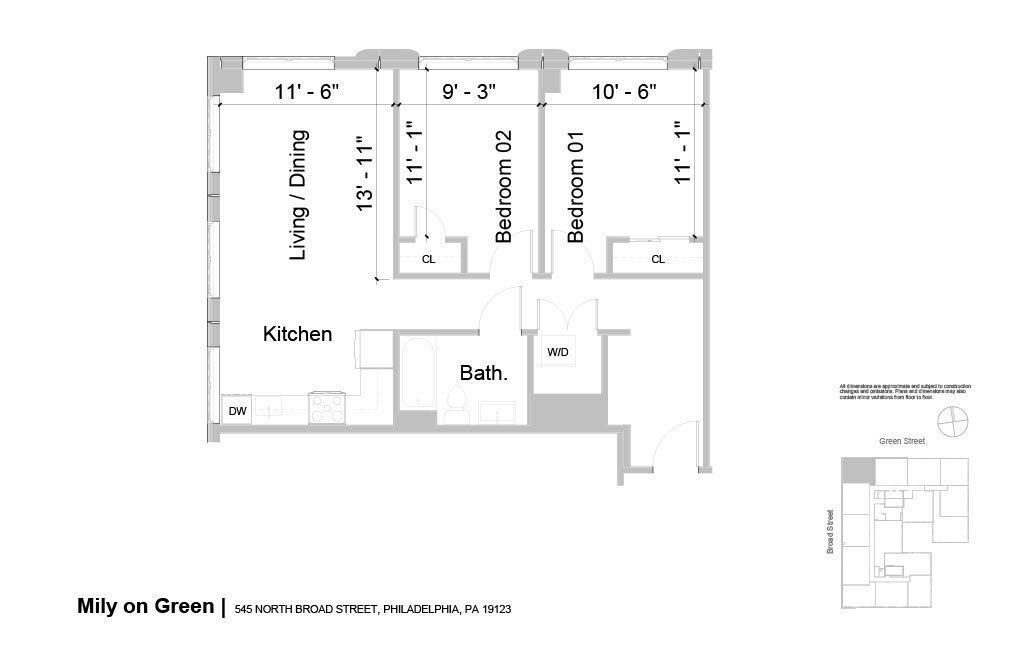 Floor Plan - 2B1B 876sf