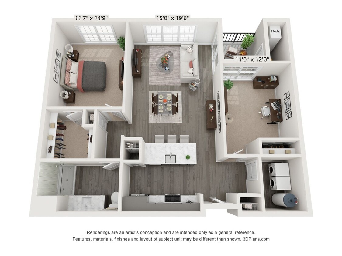 Floor Plan - 1 Bedroom 1 Bath with Den - 1058