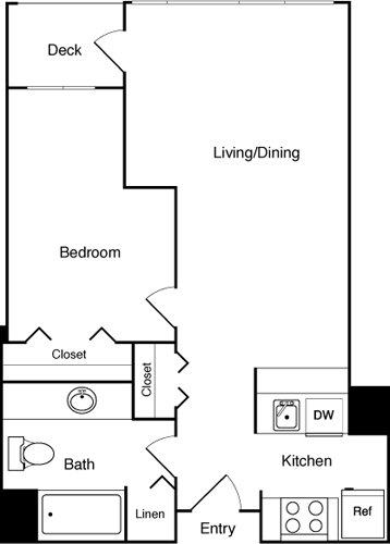 Floor Plan - 1 Bed 211, 311 SE