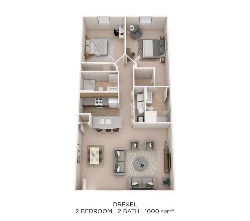 Floor Plan - Two Bedroom 2 Bath-Drexel