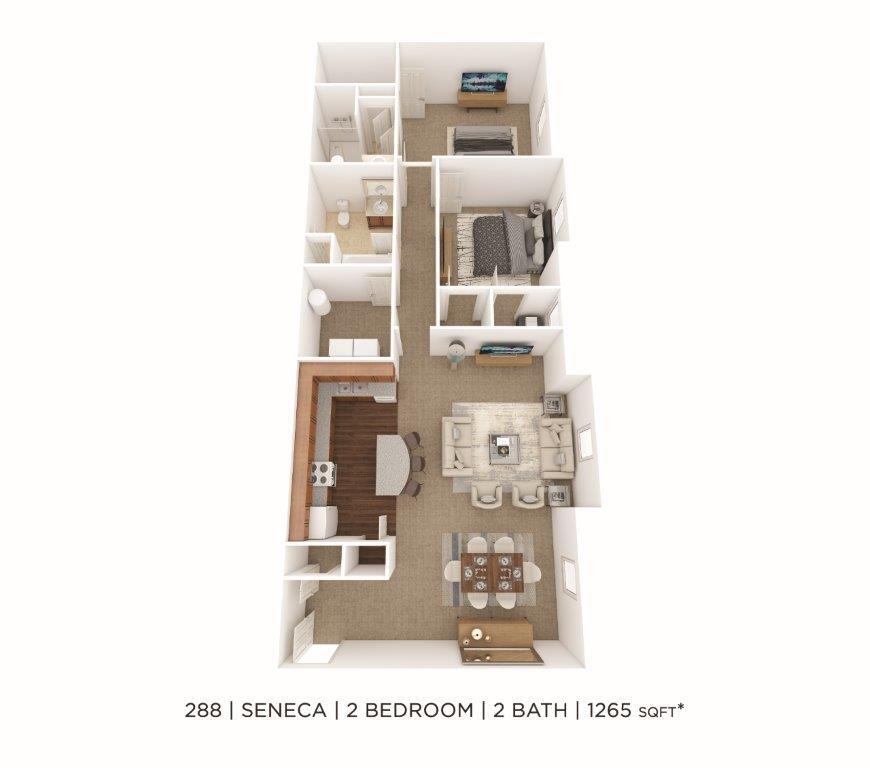 Floor Plan - Two Bedroom 2 Bath-1256 sqft
