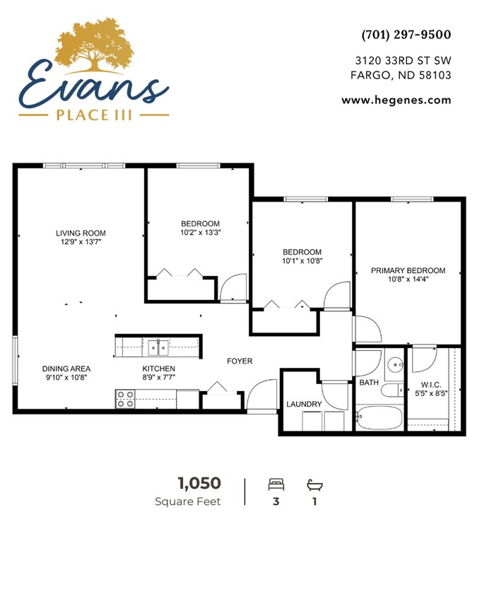 Floor Plan - 3120 - 3 Bed 1 Bath Washer & Dryer