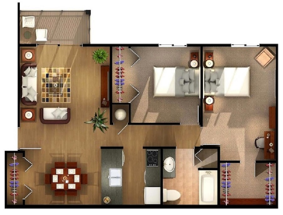 Floor Plan - Two Bedroom One Bathroom