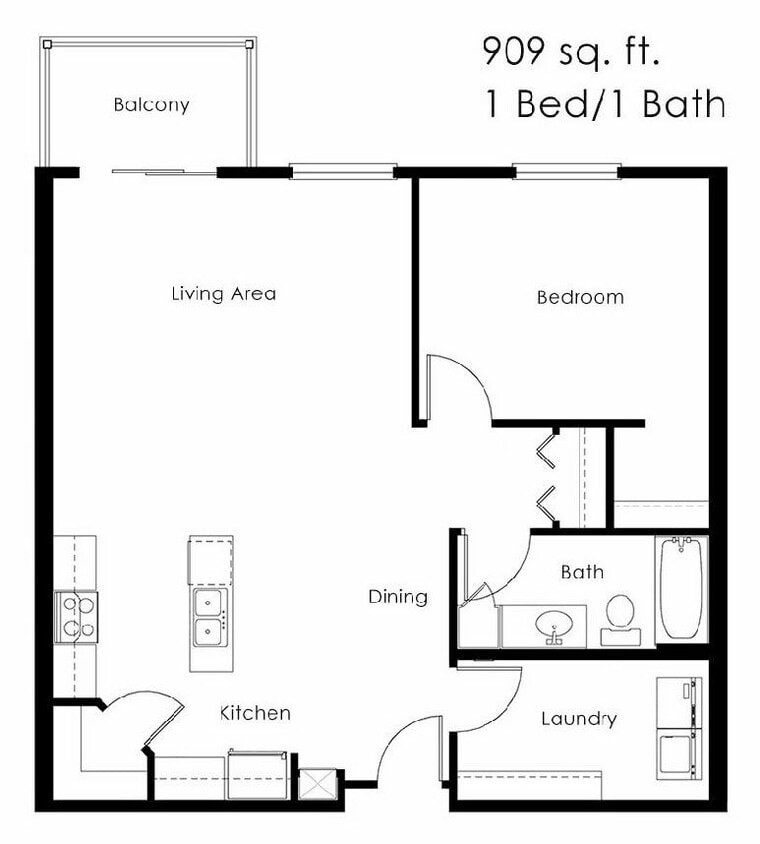 Floor Plan - 1 Bed 1 Bath | 909 sqft