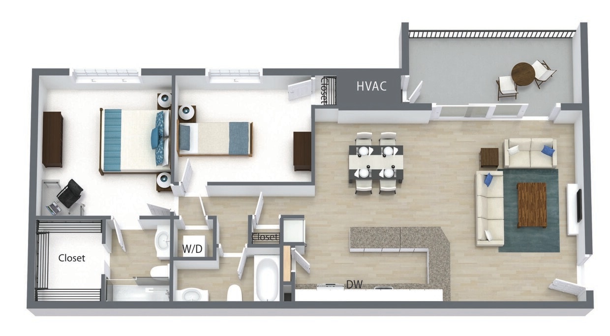Floor Plan - G: 2 Bedroom  2 Bath 