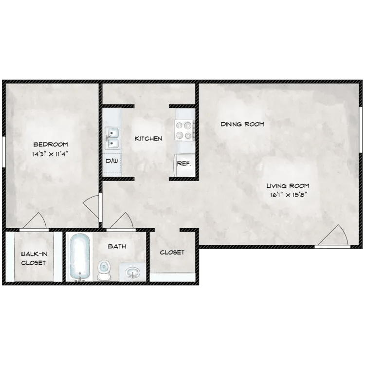 Floor Plan - 1 Bed 1 Bath Apartment
