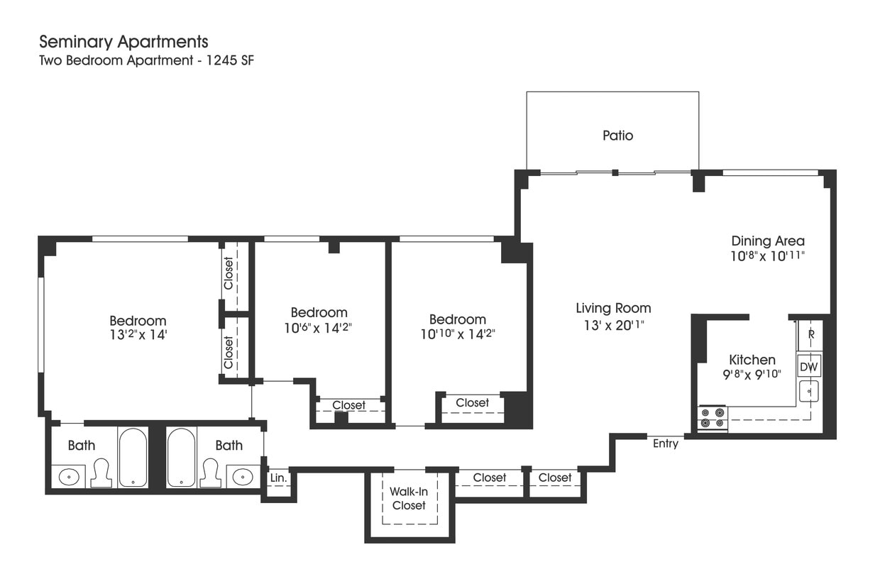 Floor Plan - 3BR 2BA (1245sf)