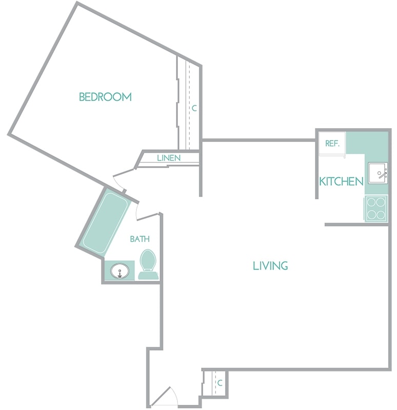 Floor Plan - 1 Bed, 1 Bath - 710