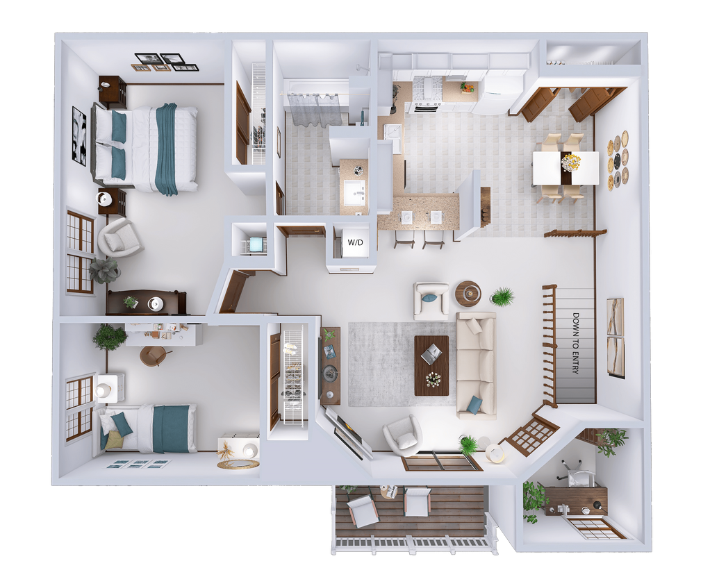 Floor Plan - 2 Bed, 1 Bath Upper w Fireplace and Den