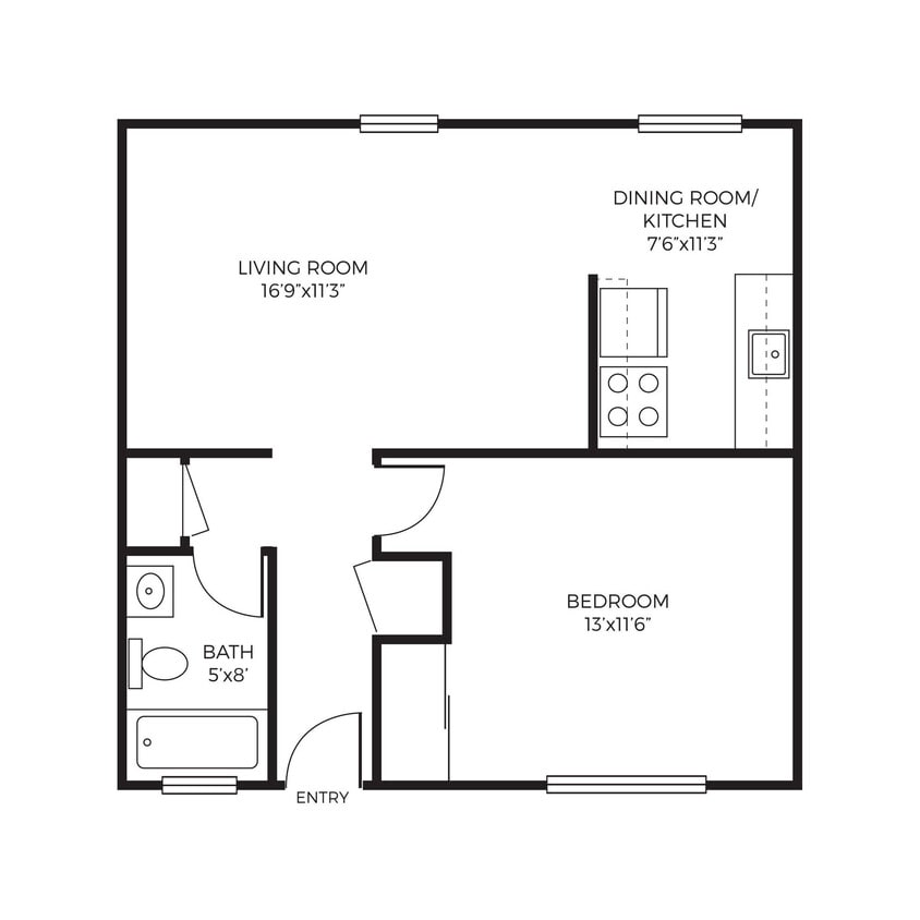 Floor Plan - 1 Bed 1 Bath