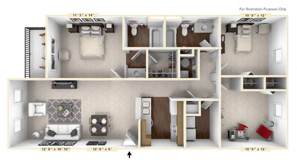 Floor Plan - The Stratford 3 BR 2 BA