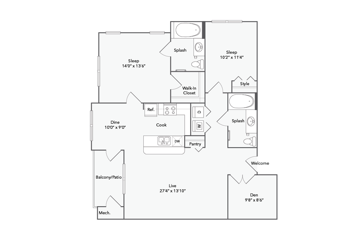 Boston 2 Bed x 2 Bath Floorplan - Boston