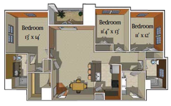 Floor Plan - Davos  3 bedroom 2 bath