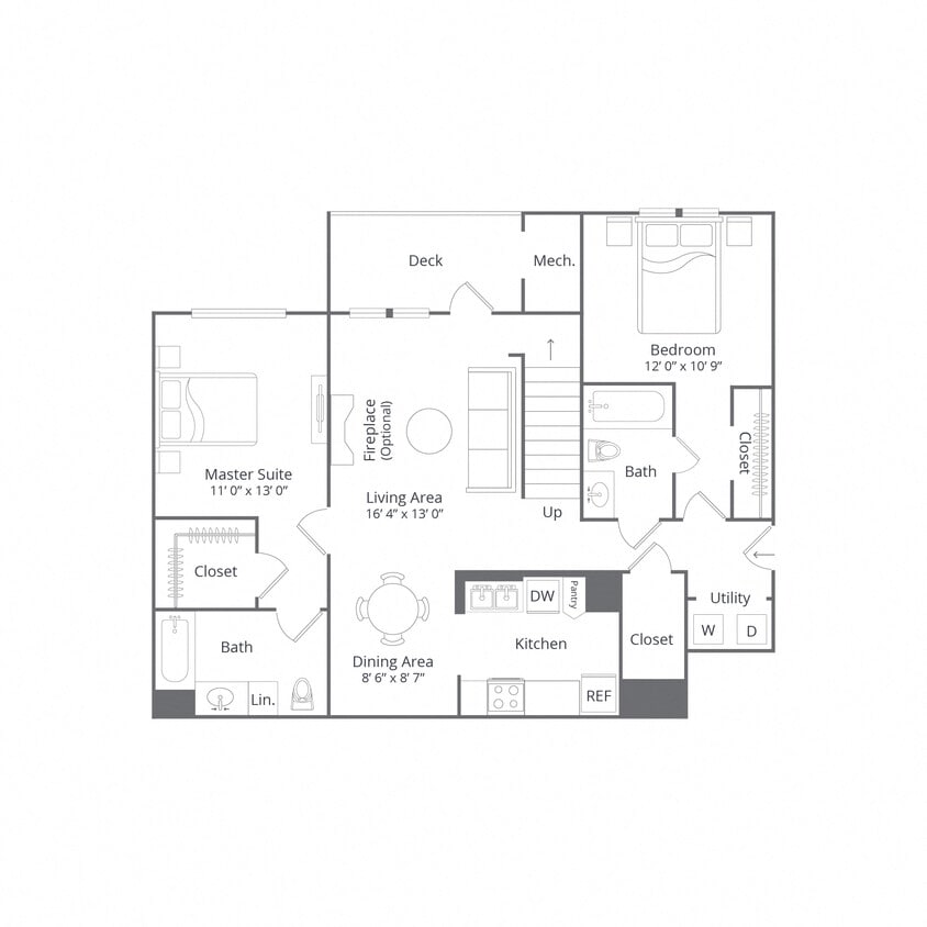 Floor Plan - 2 Bed/2 Bath-Laurel Terrace