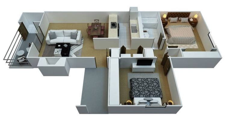 Floor Plan - 2 Bedroom, 1 Bathroom