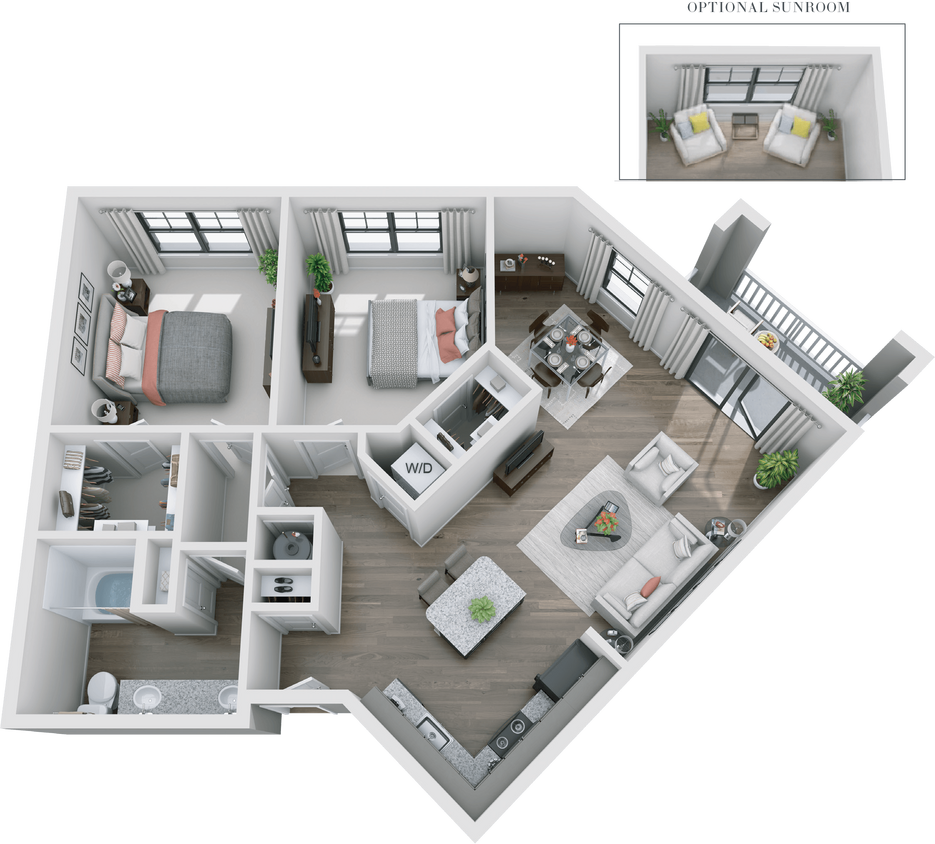 Floor Plan - 2BR 1BA (1019 SF)