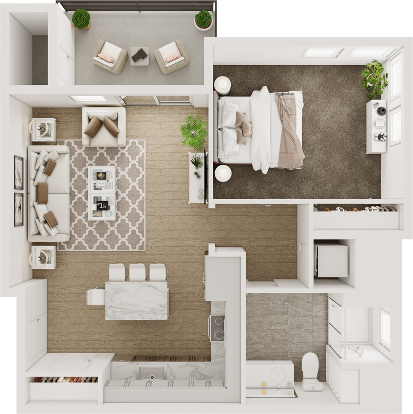Floor Plan - 1BD, 1BTH A2.1