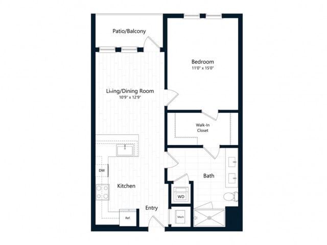 Floor Plan - One Bedroom One Bath (716 SF)