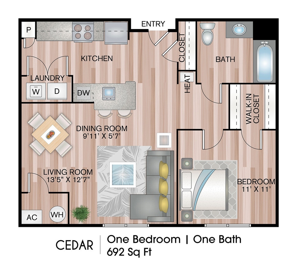 692 Square Feet - Cedar (Income Restricted)