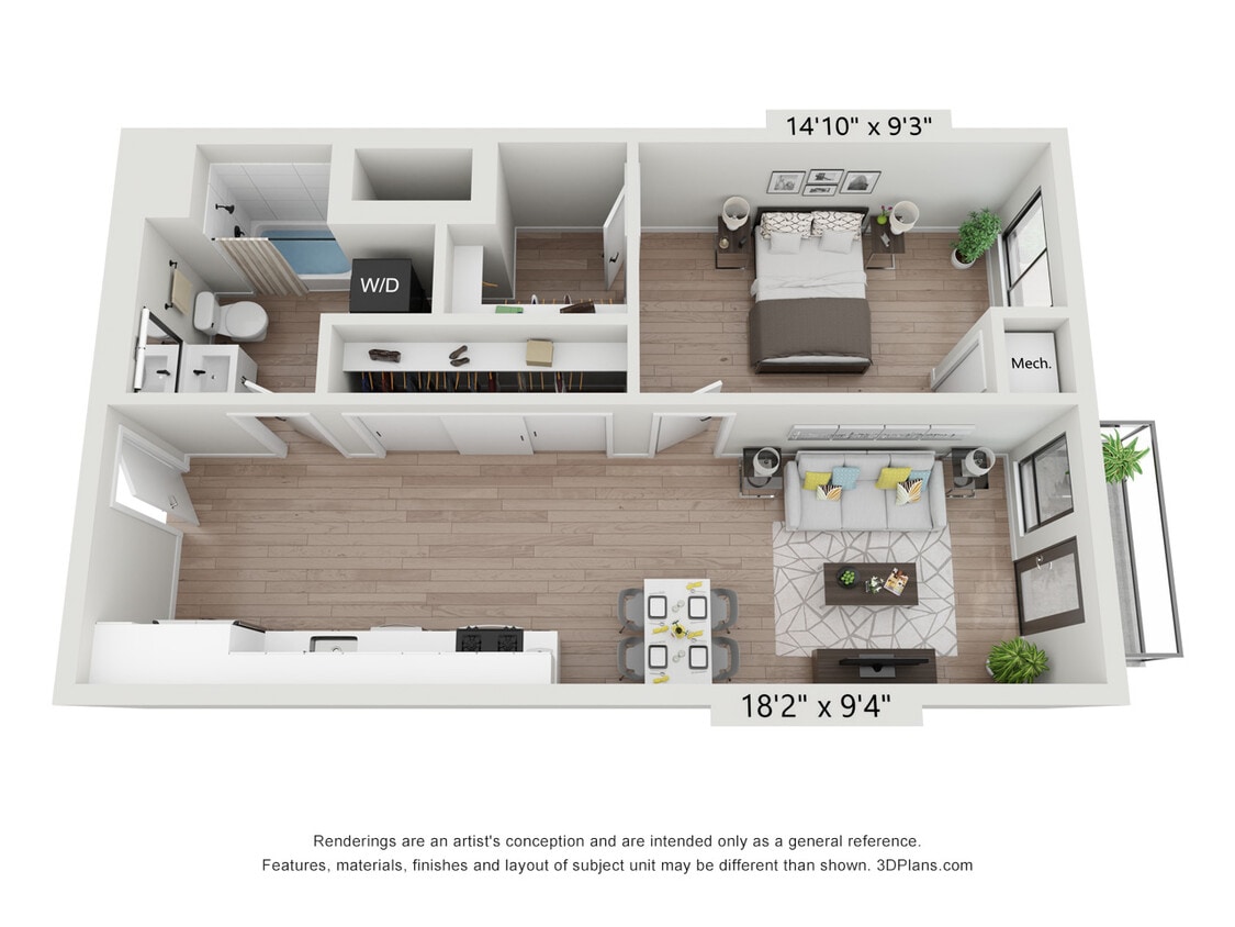 Floor Plan - 1 Bed x 1 Bath