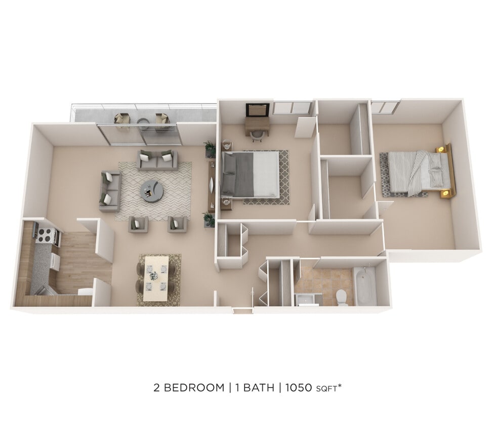 Floor Plan - Two Bedroom- Towers - 1,050 sqft