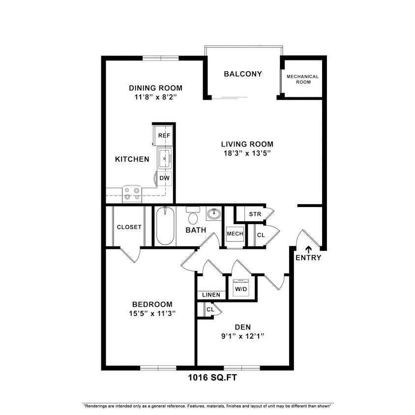 Floor Plan - 1 Bedroom & Den