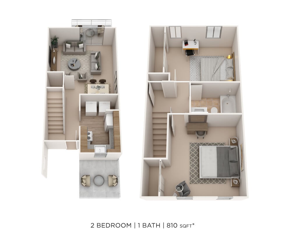 Floor Plan - Two Bedroom Townhome- 810 sqft