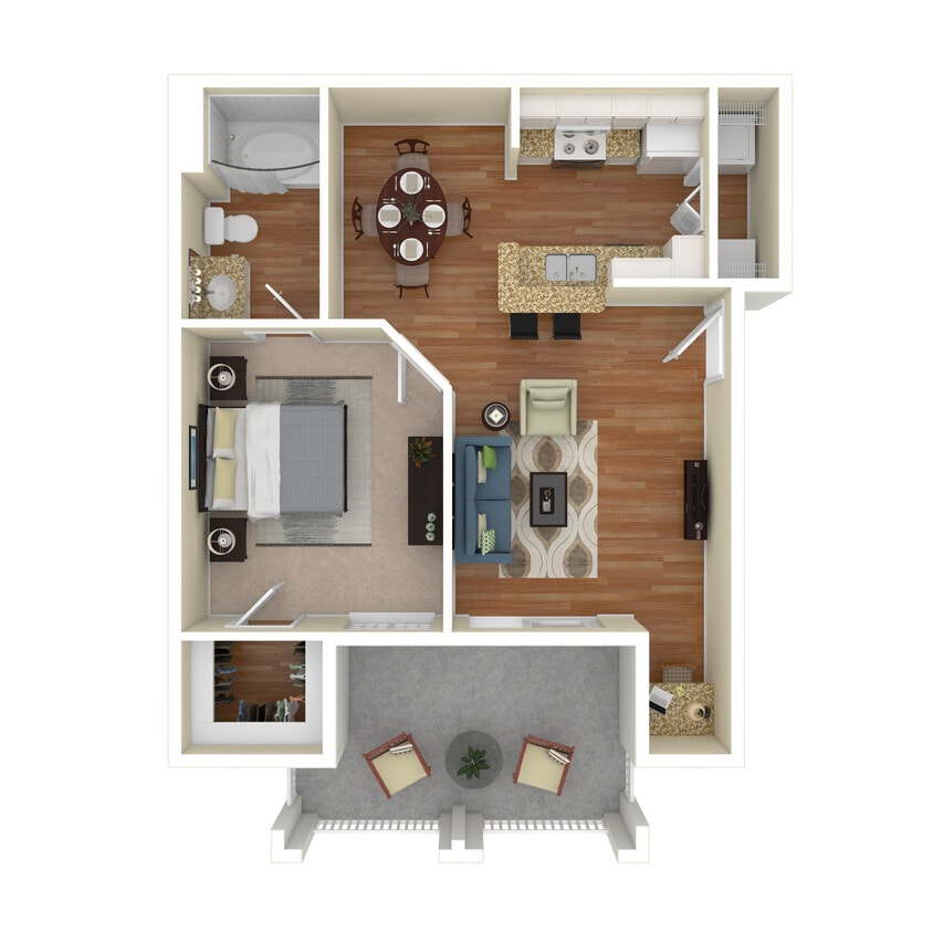 Floor Plan - 1 Bed 1 Bath 769 SqFt (643 Net) 