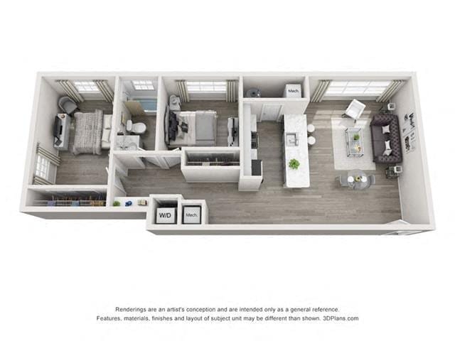 Floor Plan - 2 Bedroom, 1 Bath 829 SF 21b
