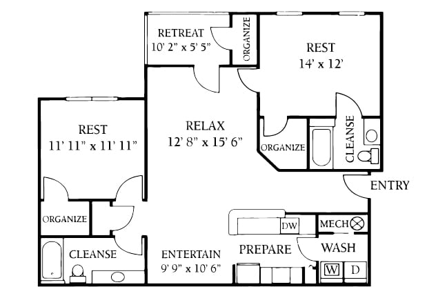 Floor Plan - 2 Bed 2 Bath - Renovated