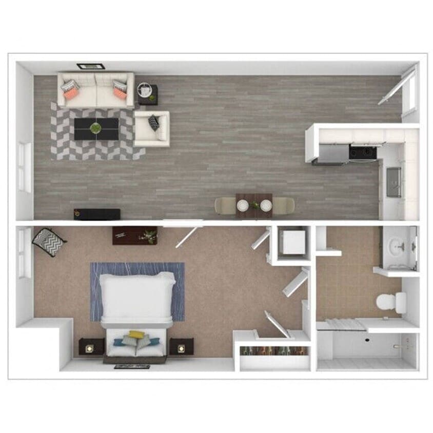 Floor Plan - 1 Bedroom, 1 Bathroom - 750 SF