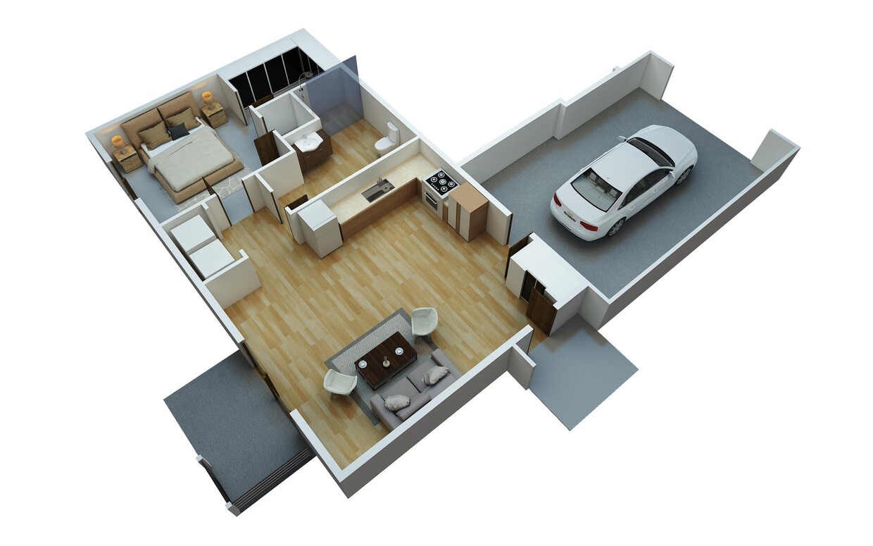 Floor Plan - Flat Style- 1 Bedroom 1 Bathroom w/ Garage Acce...