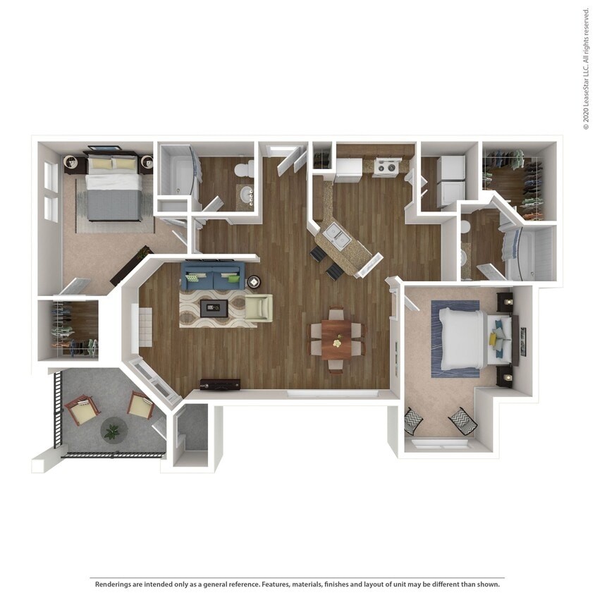 Floor Plan - 2 Bed 2 Bath 1345 SqFt (1222 Net)