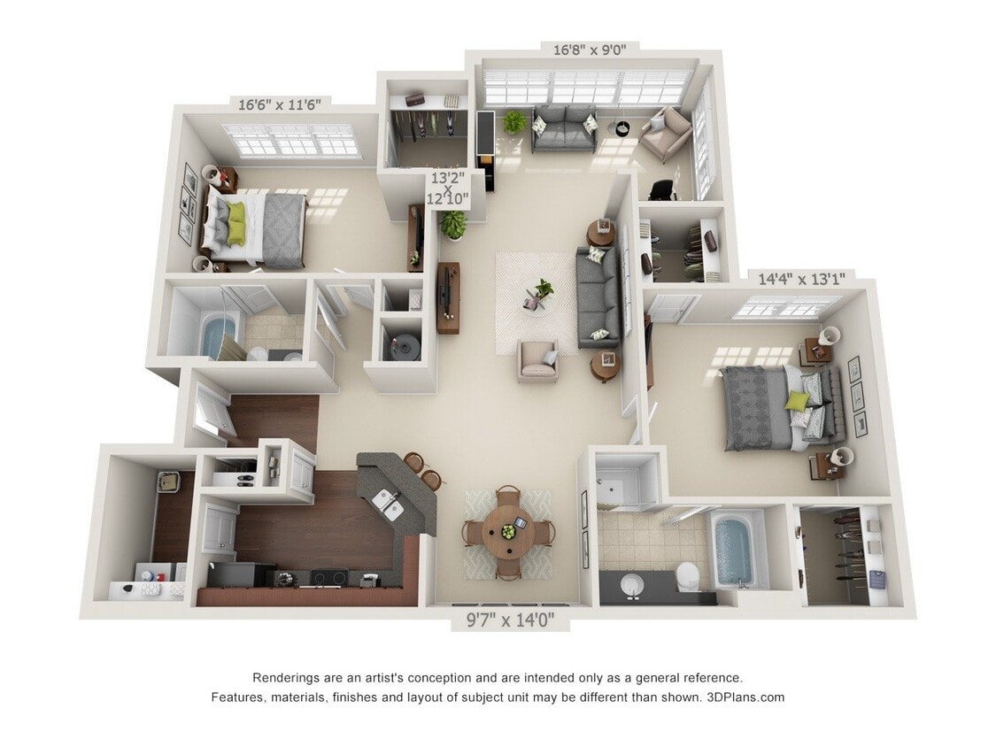 Floor Plan - Two Bedroom with a Sunroom