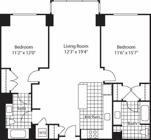 Floor Plan - 2 Bed Bay Windows (North) - 1099