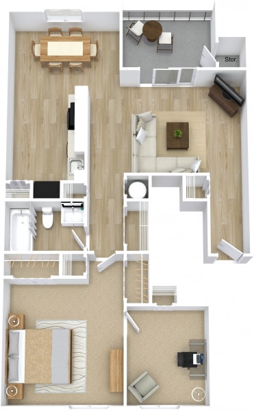 Osprey Pointe-Kestrel-1x1-Den-955 - Level 1 - 3D Floor Plan (1).png - 1 Bed 1 Bath