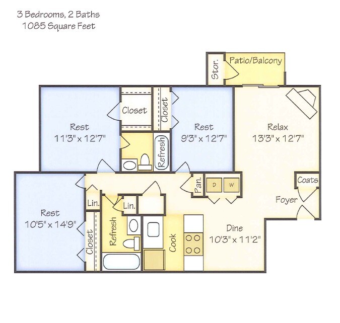3BR/2BA - 3 Bedroom