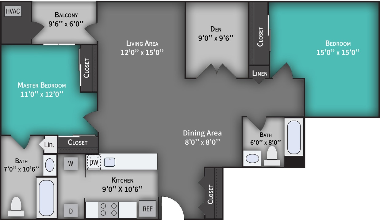 Floor Plan - Essex II - 2 Bedroom 2 Bath