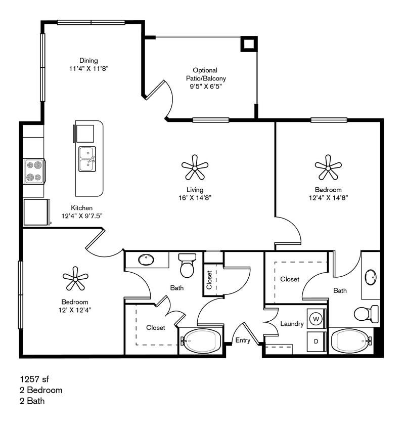 2/2 1257 sf - 2 Bedroom 2 Bath