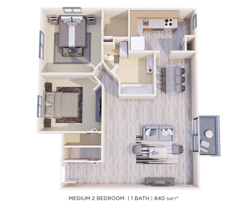Floor Plan - Two Bedroom - 840 sqft