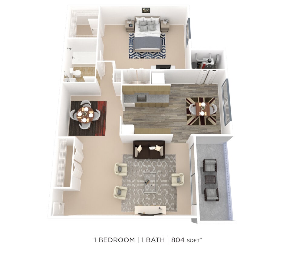 Floor Plan - One Bedroom - 804 sqft