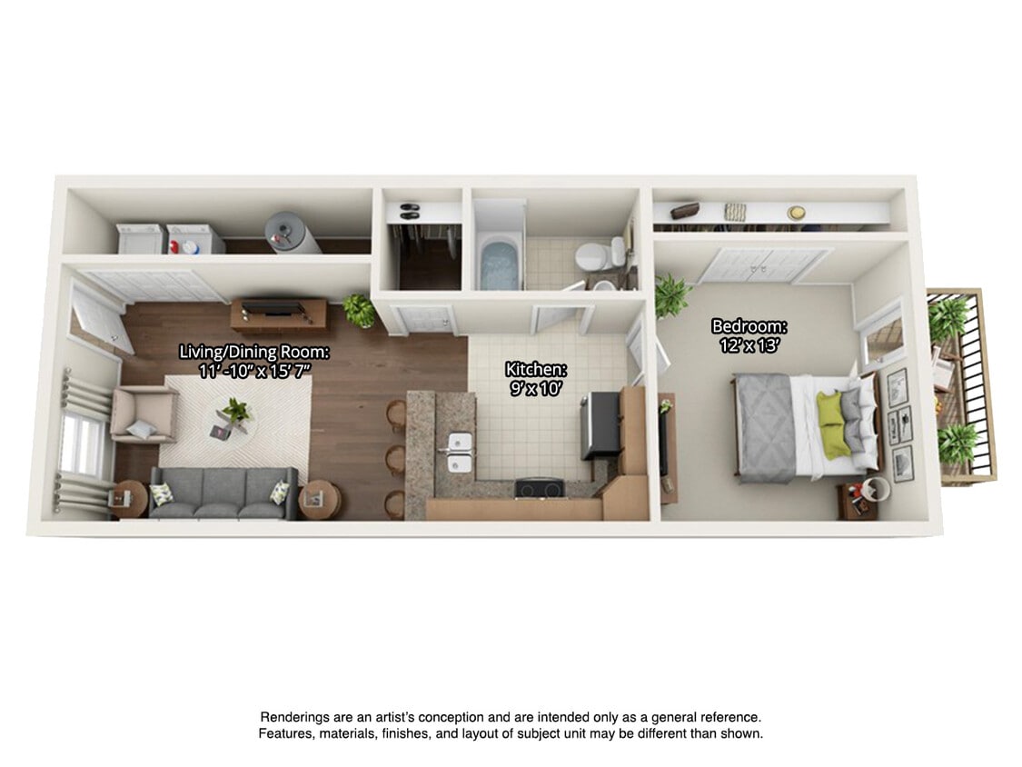 Floor Plan - 1 Bedroom Townhome