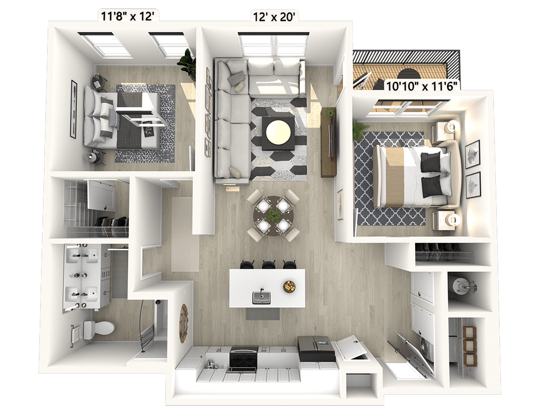 Floor Plan - B41 - 2 Bedroom 1 Bathroom