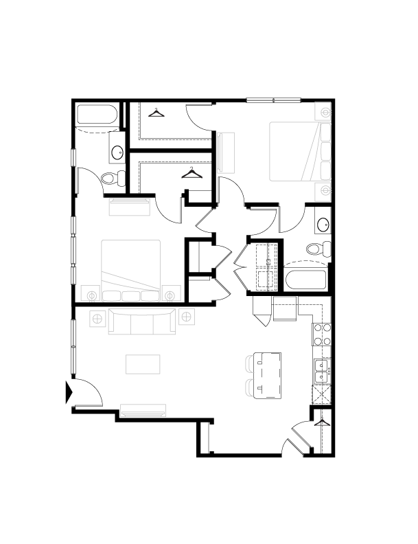 Floor Plan - 2 BR Designer Courtyard Garage