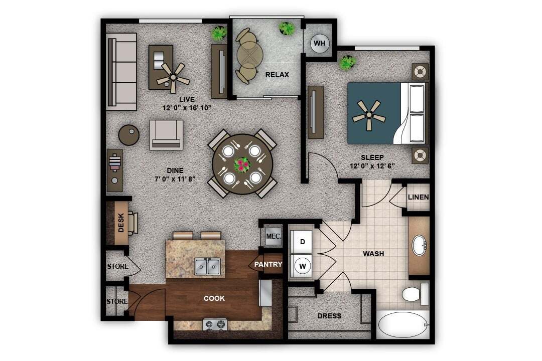 Floor Plan - One Bedroom Renovated A4r 