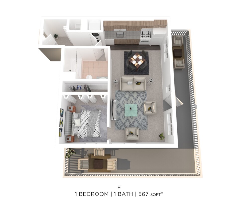 Floor Plan - One Bed One Bath F - 567sqft